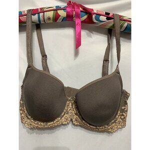 Wacoal Embrace Lace Bra 32C Push Up Underwire Brown Beige Lace Padded